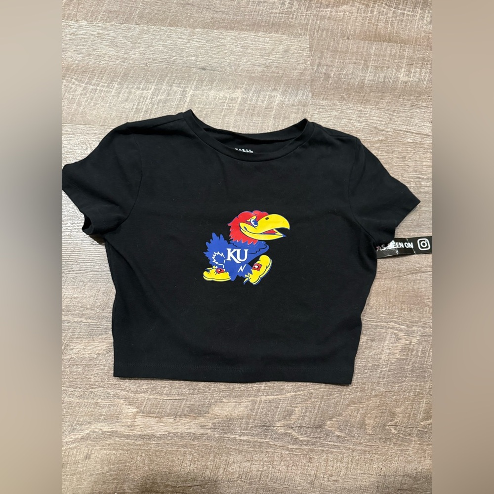wild fable Black KU Jayhawk Crewneck Crop Top. Size small